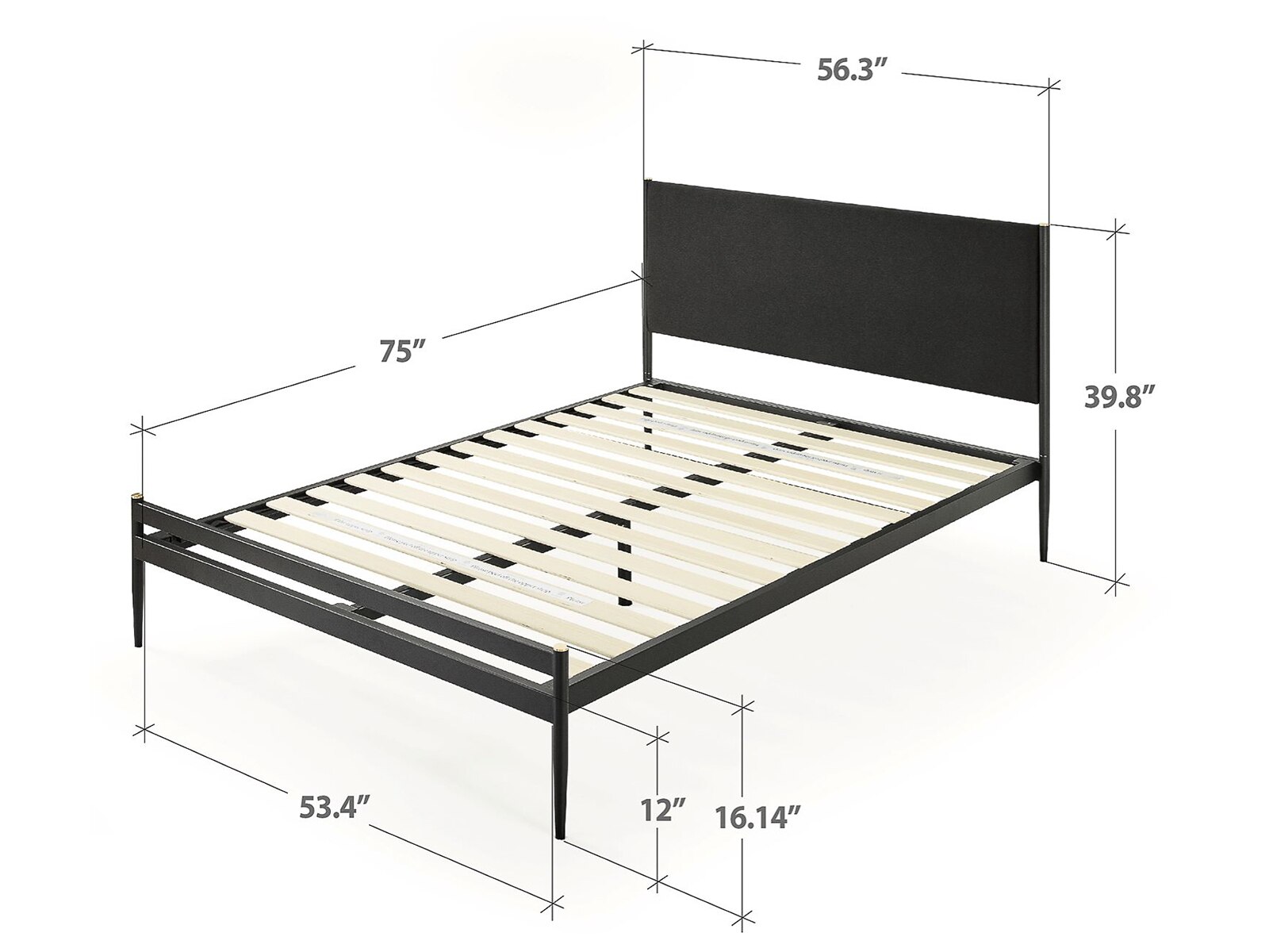 Clarissa Metal Platform Bed with Upholstered Headboard